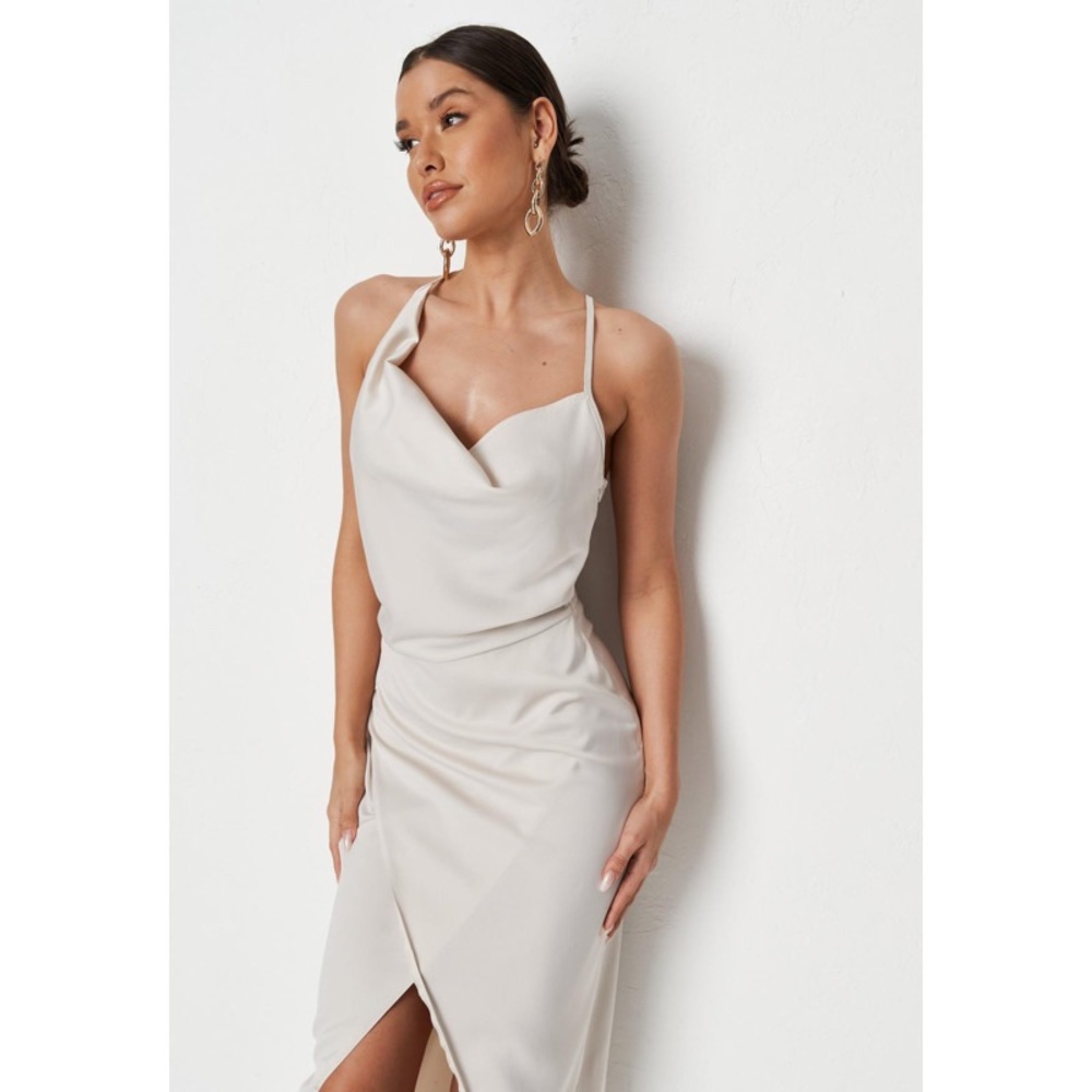 Missguided Satin Asymmetrical Midi Dress